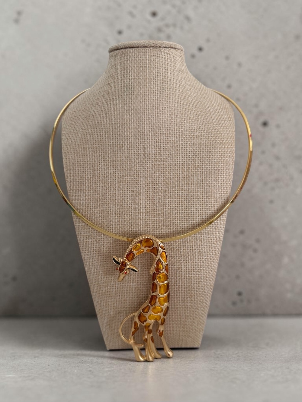 Gold-Tone Giraffe Pendant Choker Necklace - Yellow/Brown Enamel